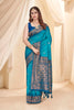 Cyan Blue Soft Silk Floral Border Contrast Zari Woven Saree