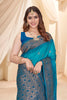 Cyan Blue Soft Silk Floral Border Contrast Zari Woven Saree
