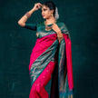Red With Green Broder Combition Soft Silk Finish Saree Weaving