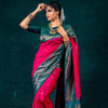 Red With Green Broder Combition Soft Silk Finish Saree Weaving