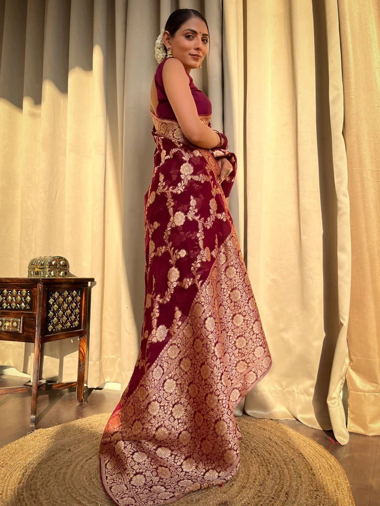 Laita Red Banarasi Silk Saree