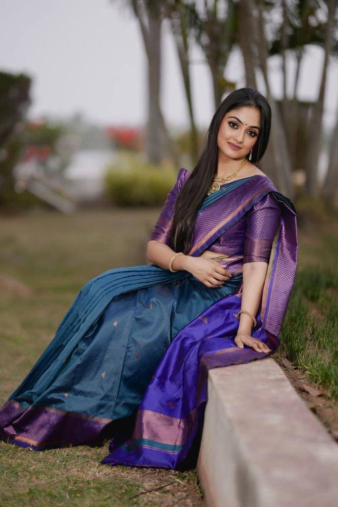 Blue Soft Lichi Silk Jacquard Work Saree