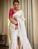 Tisha White Soft Banarasi Saree With Attached Blouse