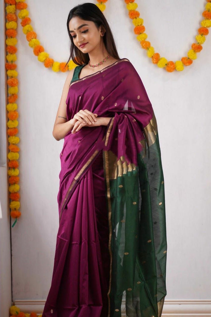 Innovative Dark Pink Cotton Silk Saree