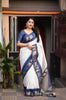 Navy Blue And Off White Silk Zari Saree
