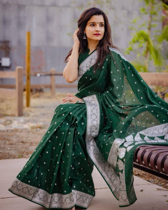 Attractive Green Cotton Silk Saree