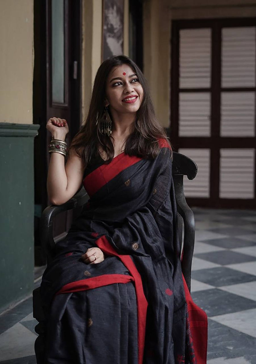 Vindhya Black With Red Border Soft Saree