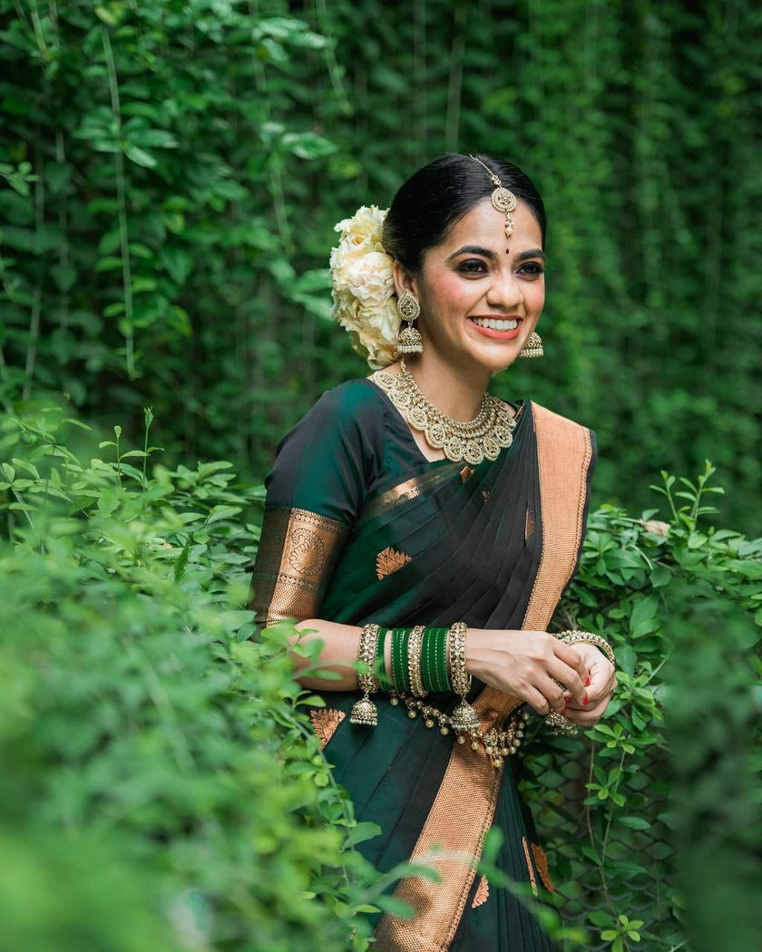Wedding Special Dark Green Jacquard Work Saree