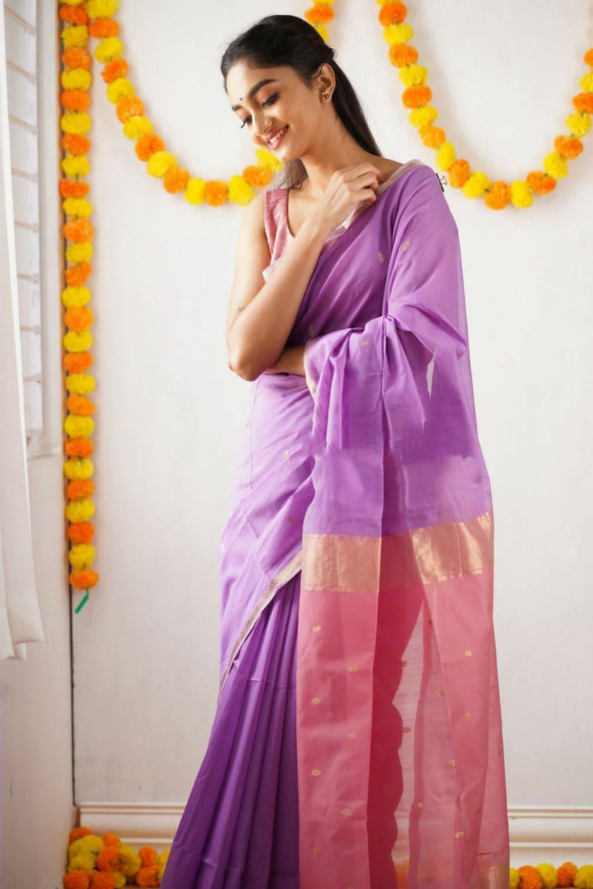 Improbable Lavendor Cotton Silk Saree
