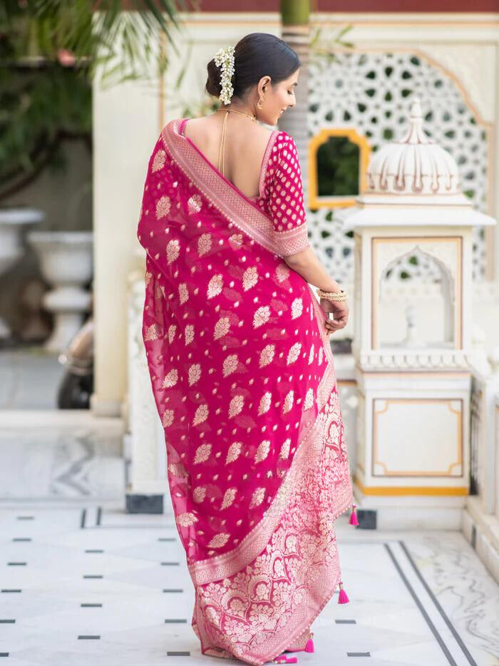 Pink Banarasi Soft Silk Saree