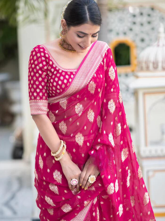 Pink Banarasi Soft Silk Saree