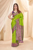 Parrot Green Soft Silk Floral Border Contrast Zari Woven Saree