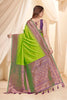 Parrot Green Soft Silk Floral Border Contrast Zari Woven Saree