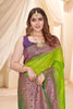 Parrot Green Soft Silk Floral Border Contrast Zari Woven Saree