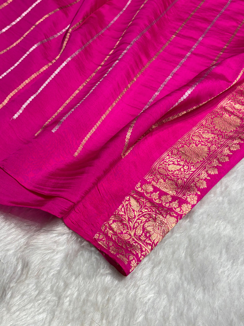 Royal Purple & Rani Pink Contrast Banarasi Silk Saree with Grand Gold Zari Border