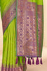 Parrot Green Soft Silk Floral Border Contrast Zari Woven Saree
