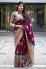 Wine Colour With Golden Patta Combition Soft Lichi Silk Saree Weaving