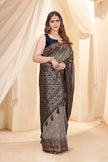 Grey Soft Silk Floral Border Contrast Zari Woven Saree
