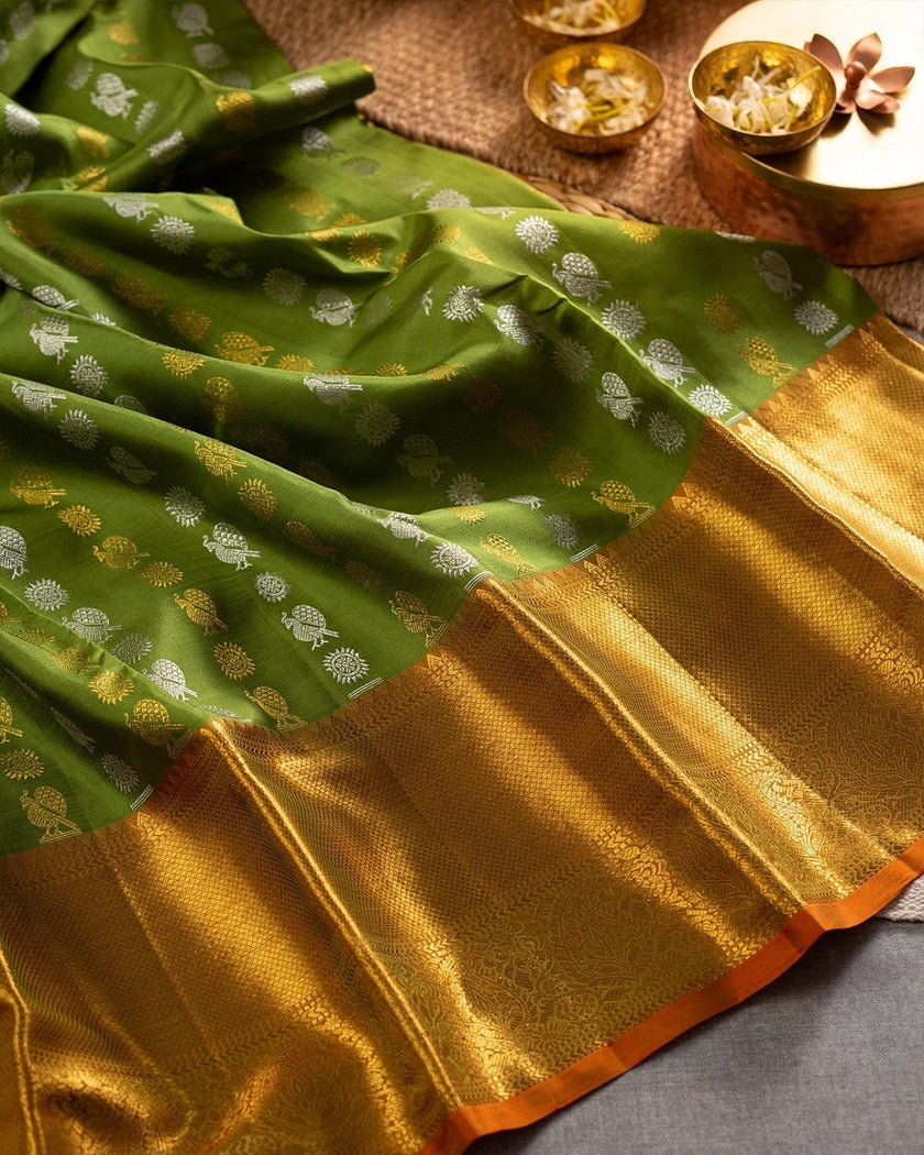 Green Golden Luxurious Soft Banarasi Silk Saree