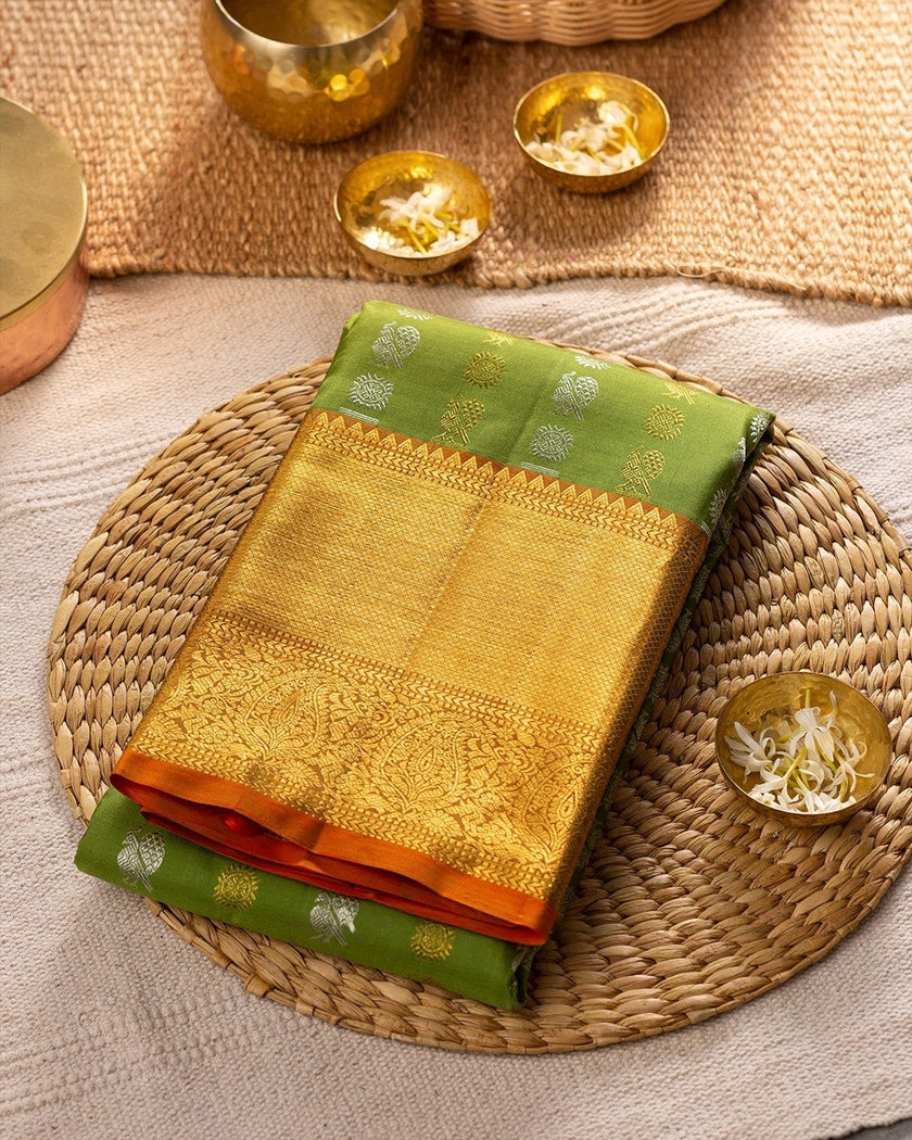 Green Golden Luxurious Soft Banarasi Silk Saree