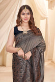 Grey Soft Silk Floral Border Contrast Zari Woven Saree