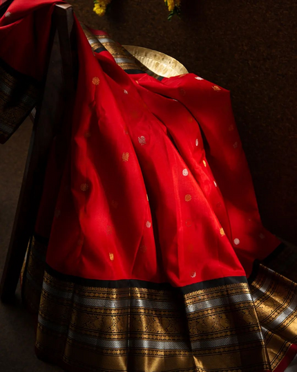 Red Black Luxurious Soft Banarasi Silk Saree