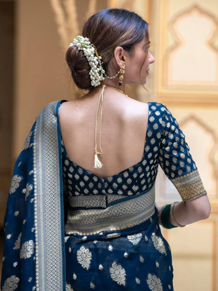 Midnight Blue Banarasi Silk Saree