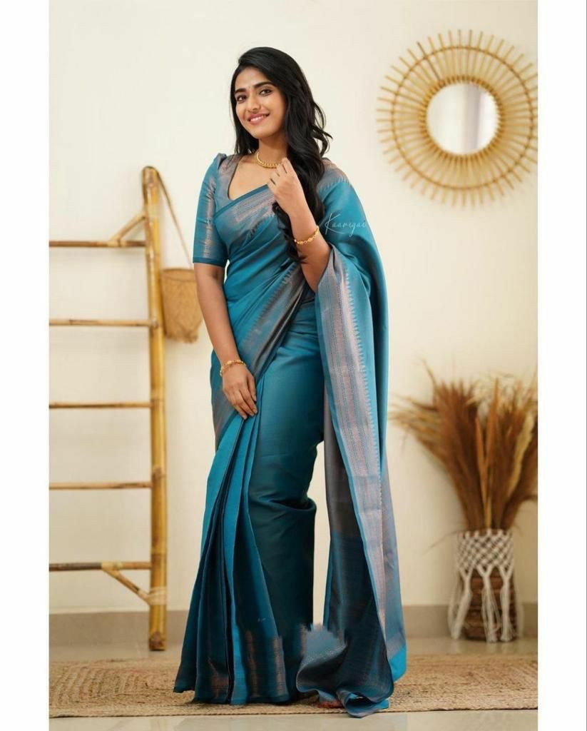 Brood Firozi Soft Silk Saree