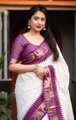 Fascinating Off White And Purple Silk Saree