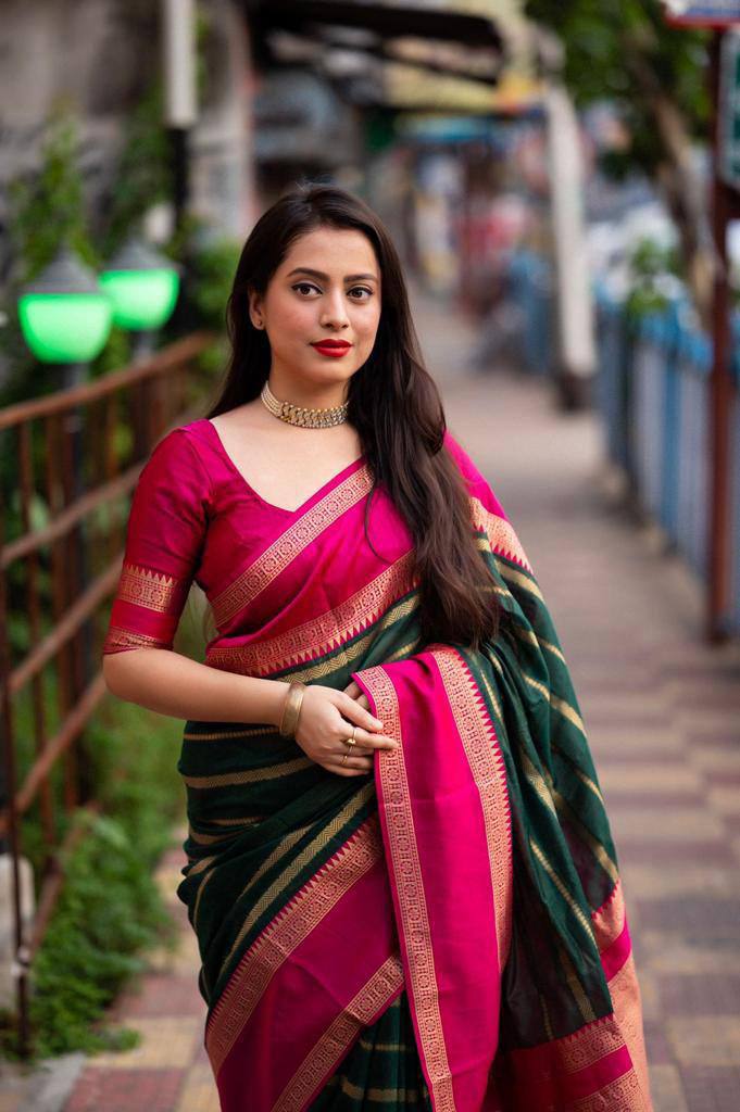 Whimsical Dark Green Soft Silk Saree