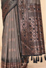 Grey Soft Silk Floral Border Contrast Zari Woven Saree