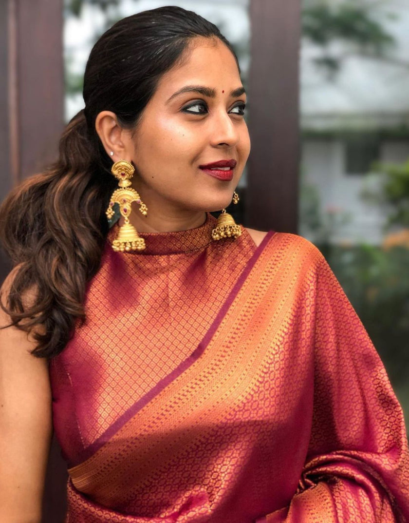 Bindu WIne Soft Banarasi SIlk Saree With Blouse Attached - ABHA