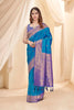 Rama Blue Soft Silk Floral Border Contrast Zari Woven Saree