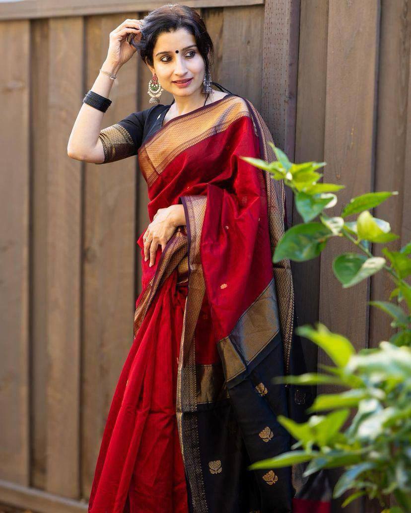 Blooming Red Cotton Silk Saree