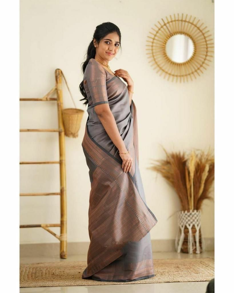 Desultory Grey Soft Silk Saree