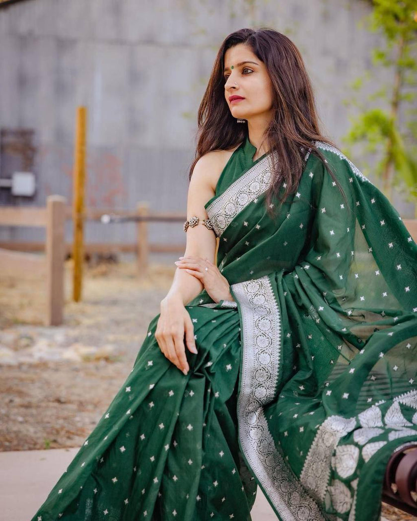 Attractive Green Cotton Silk Saree