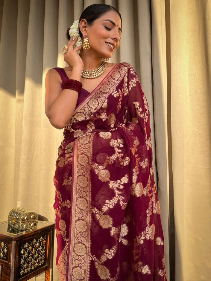 Laita Red Banarasi Silk Saree