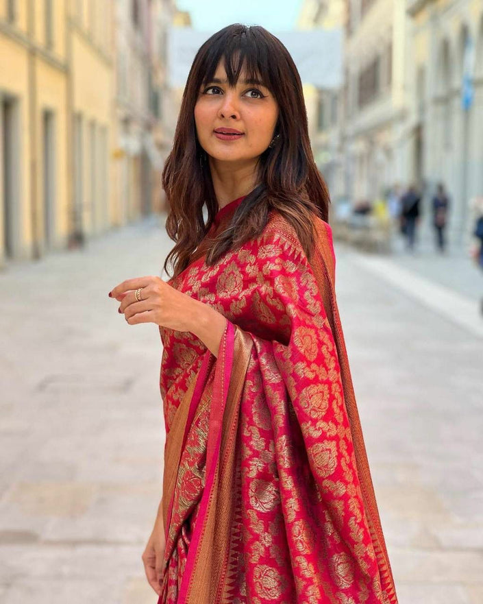 Dark Maroon Jacquard Work Saree