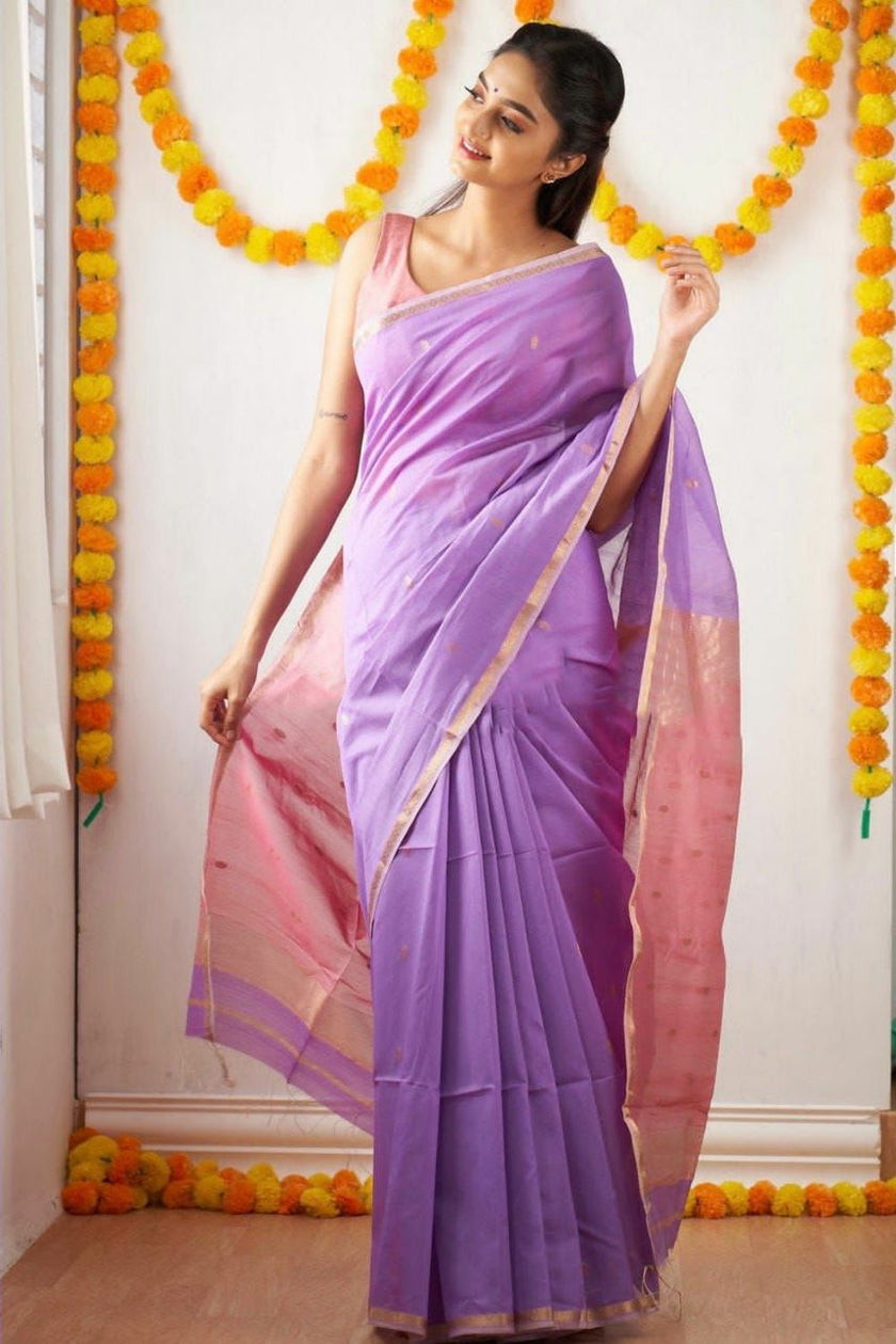 Improbable Lavendor Cotton Silk Saree