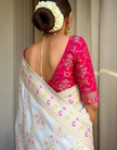 Tisha White Soft Banarasi Saree With Attached Blouse