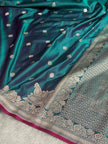 Peacock Teal Banarasi Silk Saree with Silver Zari Border & Contrast Magenta Accent