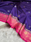 Royal Purple & Rani Pink Contrast Banarasi Silk Saree with Grand Gold Zari Border