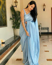 Ladies Sky Blue Color Soft Lichi Silk Saree