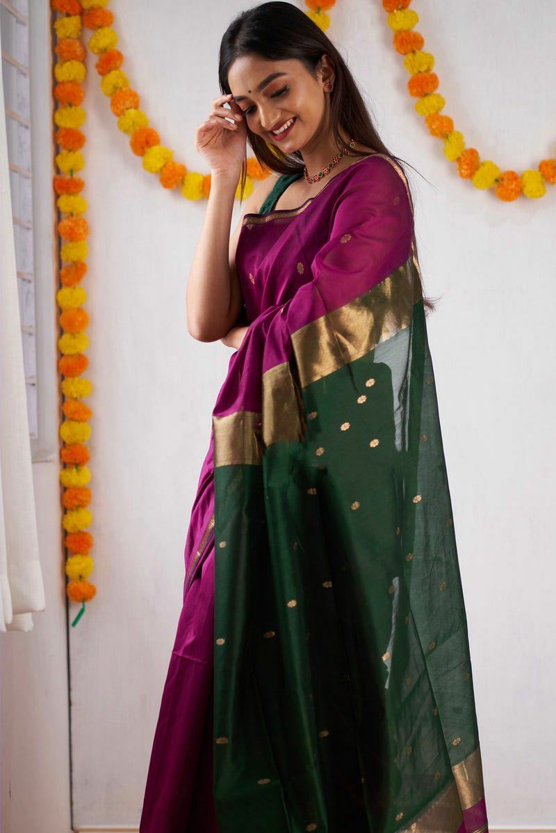Attractive Green Cotton Silk Saree