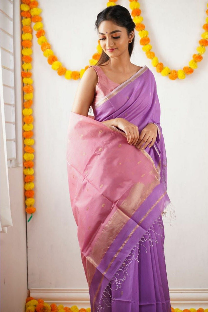 Improbable Lavendor Cotton Silk Saree
