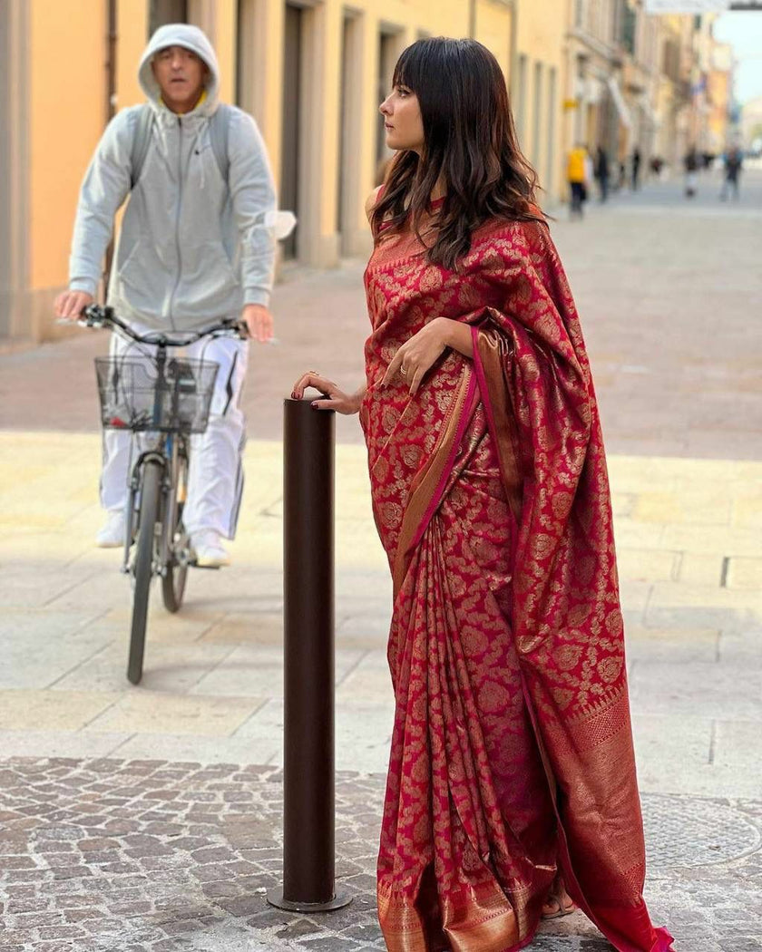 Dark Maroon Jacquard Work Saree