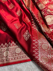 Classic Red Banarasi Silk Saree with Pure Golden Zari Buta & Floral Border