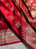Classic Red Banarasi Silk Saree with Pure Golden Zari Buta & Floral Border