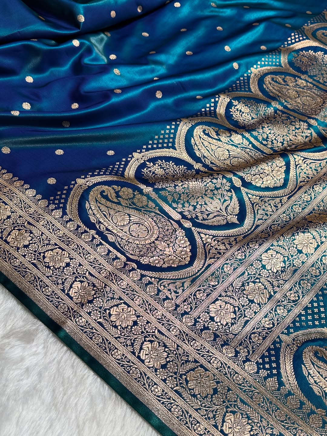 Royal Blue Banarasi Silk Saree with Golden Zari Buttas & Rich Paisley Border