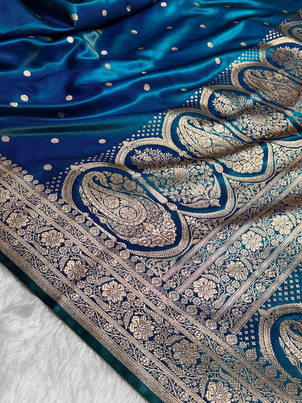 Royal Blue Banarasi Silk Saree with Golden Zari Buttas & Rich Paisley Border